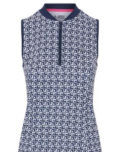 Sleeveless Geometric Print Polo, Damen